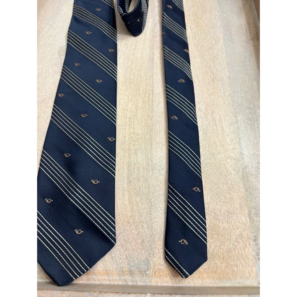 Burlington Gent Mens Navy Blue Striped Crest Pattern Polyester Necktie